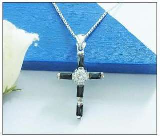 Black CZ Cross 925 Sterling Silver Jewelry Pendant New  