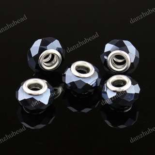 20X BLACK FACETED CRYSTAL GLASS EUROPEAN BIG HOLE CHARM BEADS FINDINGS 