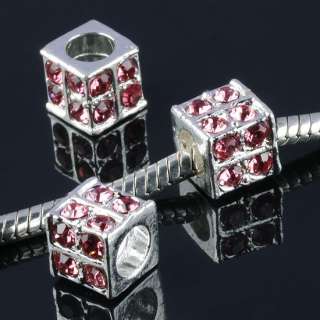 Pc164 Pink Cube Crystal Fit European Charm Beads 10pcs  