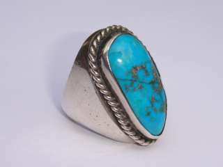 Old PAWN sandcast Navajo Indian turquoise sz11 Sterling Slvr ring HUGE 