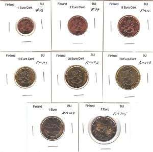 Finland 1999,2000,2001 1 Cent   2 Euros 8 Coin UNC Set  