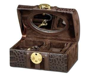 Tuscany Inspired Small Travel Jewelry Box Case with Lock, Domed Lid 