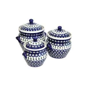    Polish Pottery Peacock Large Canister Set: Kitchen & Dining