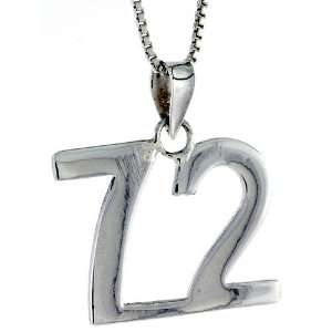  Sterling Silver Digit Number 72 Pendant 3/4 in. (18 mm 