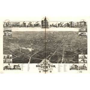  Historic Panoramic Map Birds eye view of the city of Brockton 
