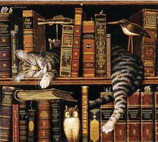   Wysocki Frederick the Literate Library Cat Decor Print with MAT  