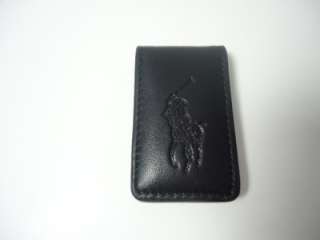 NWT Polo Ralph Lauren Black Leather Wallet and Magnetic Money Clip 