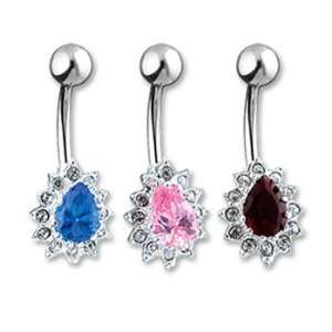   pear shaped belly ring with surrounding gems, light blue: Jewelry