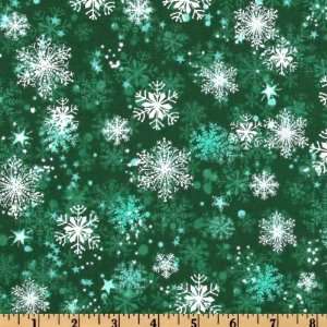  44 Wide Snow Queen Snowflakes Green Fabric By The Yard 