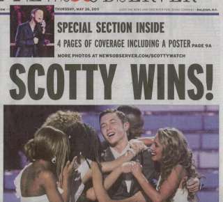 American Idol   SCOTTY WINS Scotty McCreery   Raleigh Newspaper 5/26 