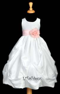 WHITE PINK PAGEANT WEDDING EASTER TAFFETA FLOWER GIRL DRESS 9M 18M 2 4 