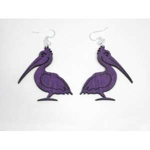  Purple Pelican Bird Wooden Earrings GTJ Jewelry