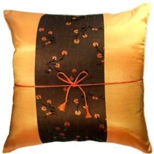   Orange Floral 16x16 Square Silk Couch Decorative Throw Pillow Cover