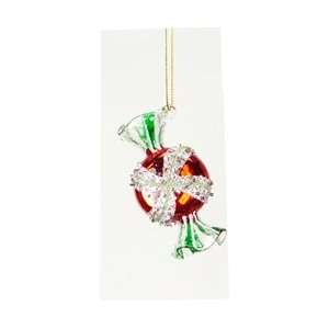 Red Candy with White Stripe Glass Candy Ornament 