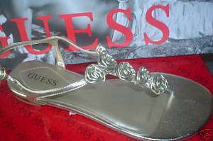 NEW GUESS GOLD TONE LEATHER FLAT SANDALS SHOES SIZE8.5  