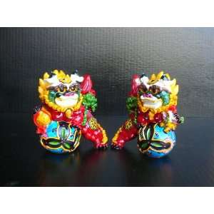  Pair Chinese Hand made Ceramic Fu Dog Figures