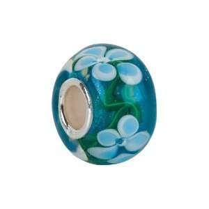  Kera Blue Turquoise Flower Glass Bead/Sterling Silver 