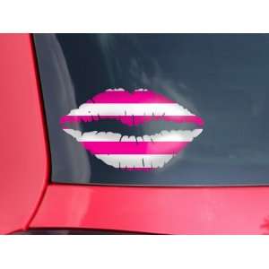  Lips Decal 9x5.5 Kearas Psycho Stripes Hot Pink and White 