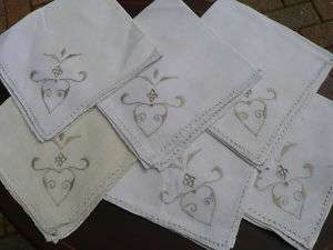 Vintage Embroidered Linen Tablecloth 6 Napkins Cutout  