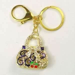  Valentino Purple & Cherry Crystals Handbag Keychain 