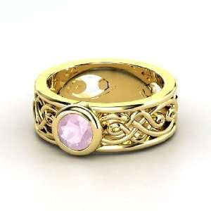    Alhambra Ring, Round Rose Quartz 14K Yellow Gold Ring: Jewelry