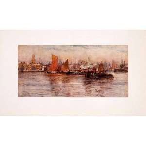   River Thames Sailboat Ship   Original Color Print
