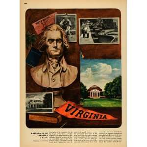  1947 Print University Virginia Symbol T. Jefferson Lawn 