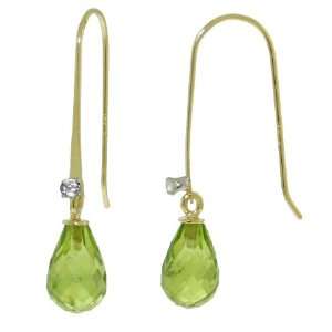   : 14k Gold Fish Hook Earrings with Genuine Diamond & Peridot: Jewelry