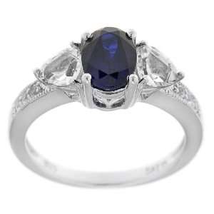  Blue Sapphire, Created White Sapphire and Diamond Accent 3 Stone 