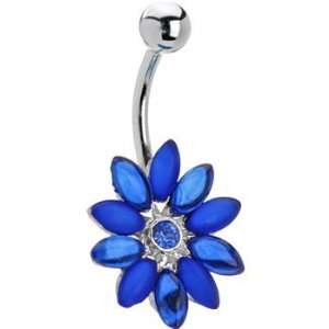  Sapphire Blue Gem Gerber Daisy Belly Ring: Jewelry