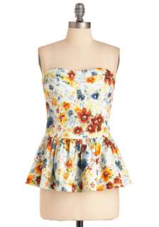 Tra La La Bustier Top   Short, Party, Multi, Floral, Strapless, Orange 