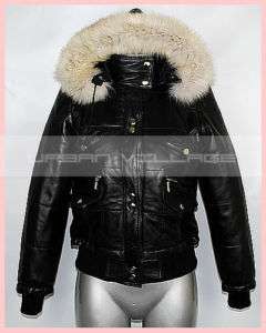 Ladies Womens Parka Hooded Fur Leather Jacket 16  