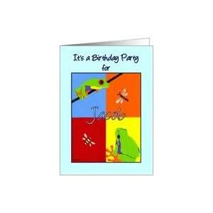  Birthday party invitation for Jacob   Colorful frogs bee 
