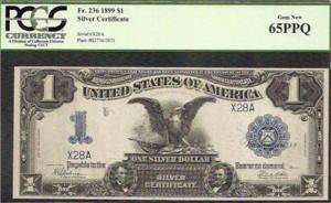 1899 $1 SILVER CERT FR 236 PCGS@65 BLACK EAGLE S/N 28  