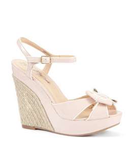 Pink (Pink) Kelly Brook Pink Patent Bow Detail Wedge  255123770  New 
