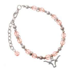 Longhorn Head Outline Pink Czech Glass Beaded Charm Bracelet [Jewelry]