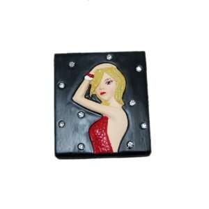   Rhinestone Compact Double Mirror Blonde Girl in Red Dress: Beauty