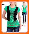 B21 Ladies Green/Black Vest Work Party Club Casual Blouse Shirts Tops 