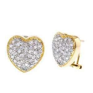 Pave Set C.Z. Diamond Romantic Heart Stud Earrings (Nice Mothers Day 