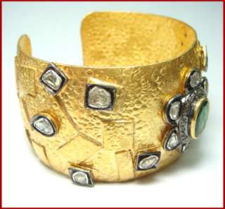44 Antique/Rose Cut Diamond & Emerald Cuff/ Bracelet  