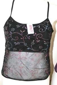 New Girls Or Ladies Multicolor Glitter Floral Design Mesh Cami Top 