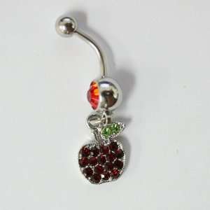    Cubic Zirconia Red Gemstone Apple Belly Ring   Navel Ring Jewelry