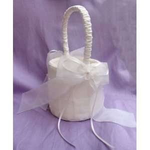  White or Ivory Flower Girl Basket with Woven Design