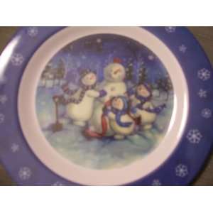  Holiday Dessert Plate   Snowman Family
