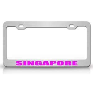 SINGAPORE Country Steel Auto License Plate Frame Tag Holder, Chrome 