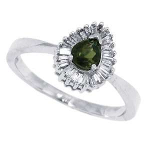  0.29Ct Pear Shaped Green Tourmaline Ring with Diamonds in 