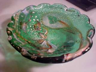MURANO ART GLASS BOWL GREEN & GOLD SILVER FLAKES NR  