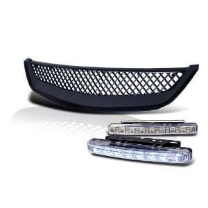 Eautolight 01 02 03 Honda Civic JDM ABS Front Hood Grill Grille + LED 