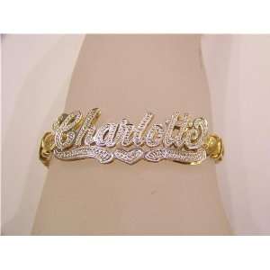  14k Gold Plated Double Name Plate Id Bracelet/personalized 