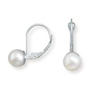   6MM Cultured Freshwater Pearl Earrings with White Gold Lever Cup